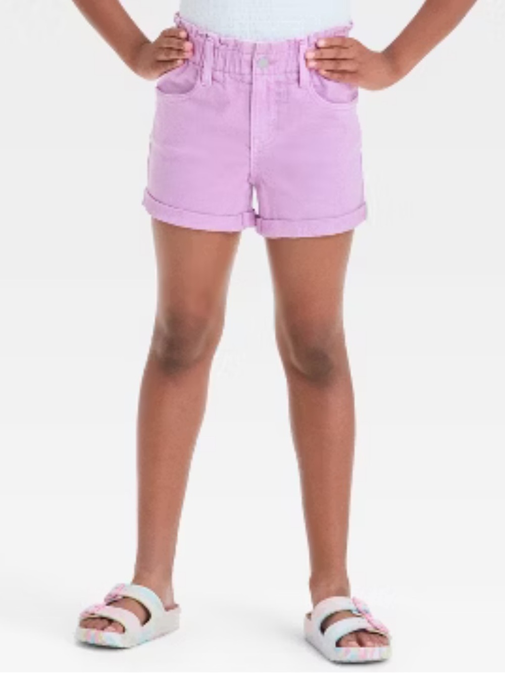 Girls' High-Rise Paper Bag Cuffed Jean Shorts - Cat & Jack Lilac Purple Denim